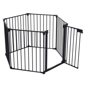 150" Adjustable Safety Gate 6 Panels Play Yard Metal Doorways Fireplace Fence Christmas Tree Fence Gate for House Stairs Gate prohibited area fence